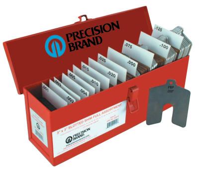 Precision Brand Slotted Shim Assortment Kits, 2 X 2 in, .001-.075" Thick, Shop Asst, 42945