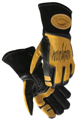 Caiman Revolution Welding Gloves, Cow Grain Leather, Large, Black/Gold, 1832-L