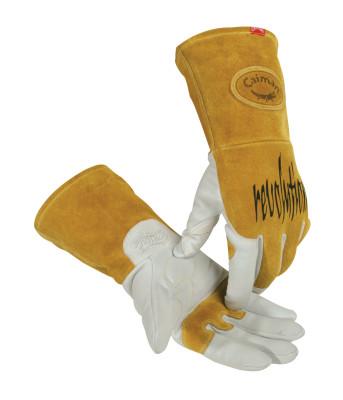Caiman Revolution Welding Gloves, Goat Grain Leather, Small, White/Gold, 1868-S
