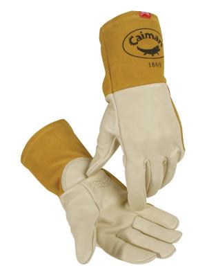 Caiman 1869 Cow Grain Unlined Welding Gloves, Large, Gold, 4 in Gauntlet Cuff, 1869-L