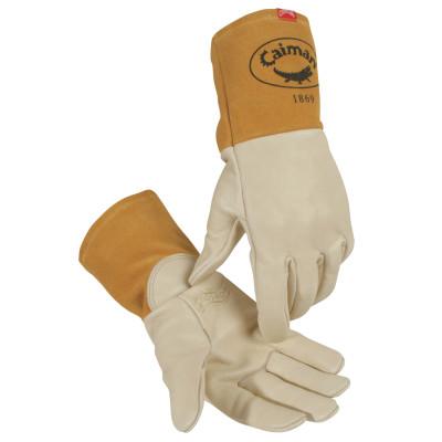 Caiman 1869 Cow Grain Unlined Welding Gloves, X-Large, Gold, 4 in Gauntlet Cuff, 1869-XL