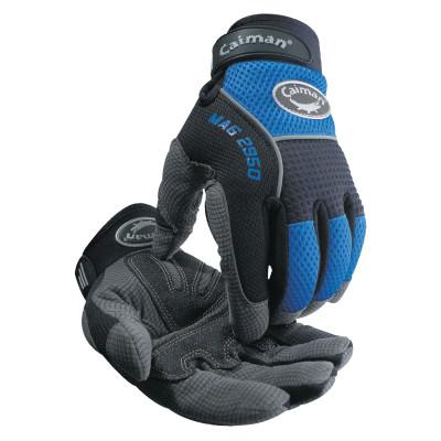 Caiman 2950 Synthetic Leather Padded Palm Grip Mechanics Gloves, Medium, Black/Blue/Gray, 2950-M