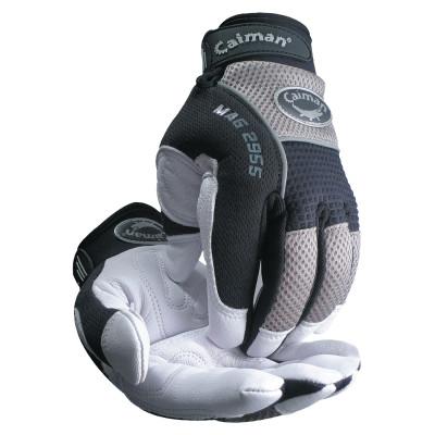 Caiman White Goat Grain Leather Palm Gloves, 2X-Large, White/Black/Gray, 2955-XXL