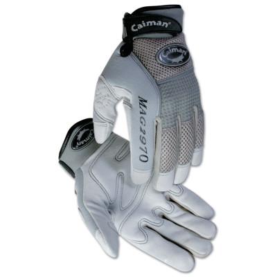 Caiman 2970 Deerskin Padded Palm Knuckle Protection Mechanics Gloves, Large, Gray, 2970-L