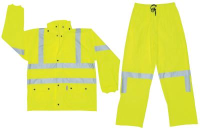 MCR Safety Luminator™ Class III Rain Suit, 0.4 mm Polyurethane, Fluorescent Lime, 2X-Large, 5182X2