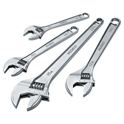 Ridge Tool Company Adjustable Wrenches, 10 in Long, 1 1/8 in Opening, Cobalt Plated, 86912