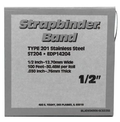 Strapbinder?? Bands, 5/8 in x 100 ft, 0.03 in Stainless Steel 201, ST205