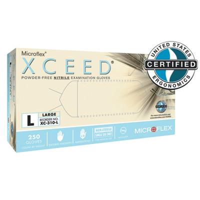 Ansell XCEED Exam Gloves, Nitrile, Beaded Cuff, Large, Blue, XC-310-L