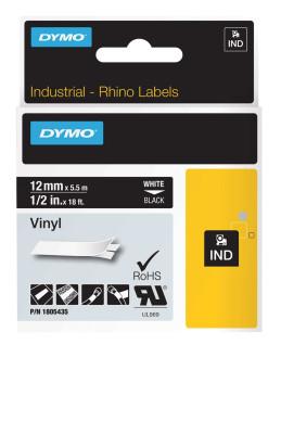 Newell Brands Industrial Rhino™ Vinyl Label Cartridge, 3/4 in W x 18 ft L, White Print on Red Background, 1805422