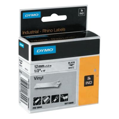 Newell Brands Industrial Rhino™ Vinyl Label Cartridge, 1/2 in W x 18 ft L, Black Print on White Background, 18444