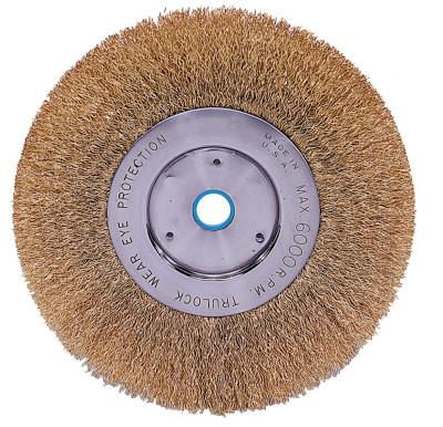 Weiler® Narrow Face Crimped Wire Wheel, 6 in D x 1/2 in W, .0118 Brass Wire, 6,000 rpm, 01475