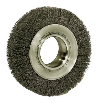 Weiler® Wide-Face Crimped Wire Wheel, 6 in Dia. x 1 1/4 in W, 0.006 in Steel, 6,000 rpm, 03030