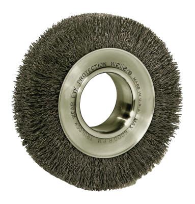 Weiler® Wide-Face Crimped Wire Wheel, 6"Dia. x 1 1/4"W, 0.006 Stainless Steel, 6,000 rpm, 03480