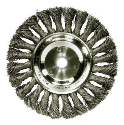 Weiler® Standard Twist Knot Wire Wheel, 6 in D x 1/2 W, .016 Stainless Steel, 9,000 rpm, 08345
