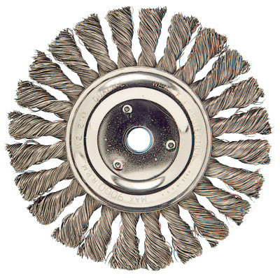 Weiler® Cable Twist Knot Wire Wheel, 6 in D x 3/8 in W, .023 in Steel Wire, 9,000 rpm, 08565