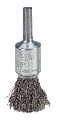 Weiler® Crimped Wire Solid End Brush, Stainless Steel, 22,000 RPM, 1 in x 0.014 in, 10023