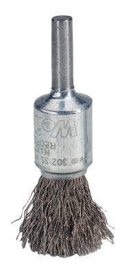Weiler® Crimped Wire Solid End Brush, Stainless Steel, 22,000 RPM, 1 in x 0.006 in, 10021