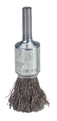 Weiler® Crimped Wire Solid End Brush, Stainless Steel, 25,000 RPM, 1/2 in x 0.006 in, 10013