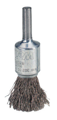 Weiler® Crimped Wire Solid End Brushes, Stainless Steel, 25,000 rpm, 1/2" x 0.02", 10016
