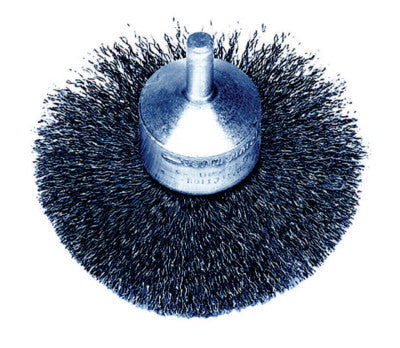 Weiler® Stem-Mounted Circular Flared End Brush, Steel, 3 in x 0.008 in, 16000 RPM, 10041