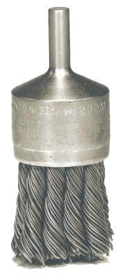 Weiler® Knot Wire End Brush, Steel, 20,000 rpm, 1-1/8 in x 0.0104 in, Hollow-End, 10212