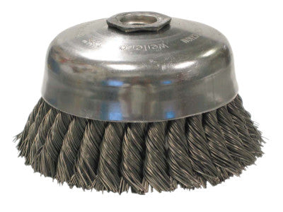 Weiler® Single Row Heavy-Duty Knot Wire Cup Brush, 5 in Dia., 5/8-11 UNC, .023 Steel, 12276