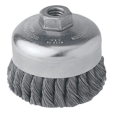 Weiler® Single Row Heavy-Duty Knot Cup Brush, 4 in Dia., 5/8-11 UNC, .014 Stainless, 12406