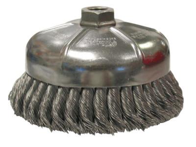 Weiler® Single Row Heavy-Duty Knot Cup Brush, 6 in Dia., 5/8-11, 1 3/8 x .023 Stainless, 12476