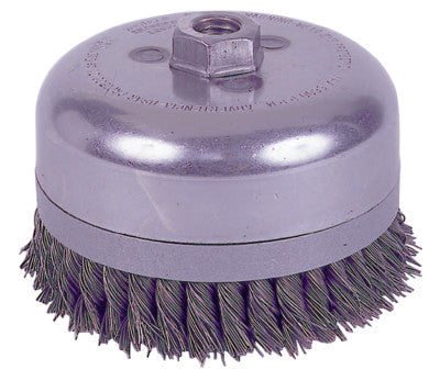 Weiler® Extra Heavy-Duty Knot Wire Cup Brush, 4 in Dia., 5/8-11 UNC Arbor, 0.023 Wire, 12796