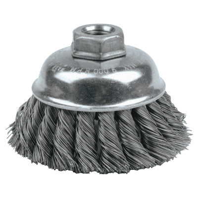Weiler® Single Row Heavy-Duty Knot Wire Cup Brush, 3 1/2 in Dia., 5/8-11 UNC, .014 Steel, 12736