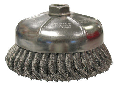Weiler® Single Row Heavy-Duty Knot Wire Cup Brush, 6 in Dia., 5/8-11 UNC, 1 5/8 x .014 Steel, 12846