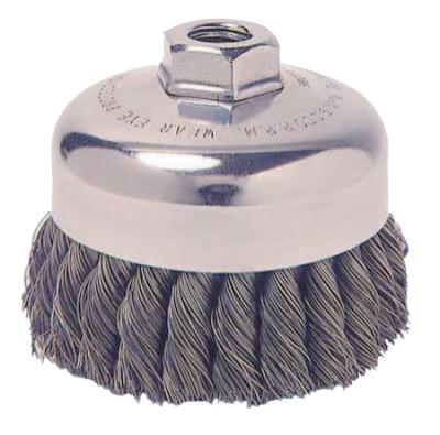 Weiler® Single Row Heavy-Duty Knot Cup Brush, 6 in Dia., 5/8-11, 1 5/8 x .023 Stainless, 12886