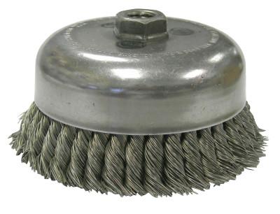 Weiler® Double Row Heavy-Duty Knot Wire Cup Brush, 6 in Dia., 5/8-11 UNC Arbor, 1.5 x .023 in Steel, 12916