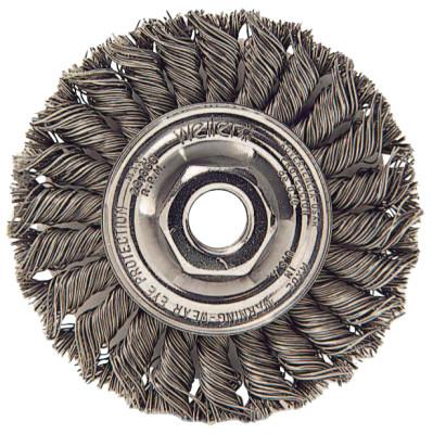 Weiler® Standard Twist Knot Wire Wheel, 4 in D x 1/2 in W, .014 Steel, 3/8 in-24 UNF Nut, 13103