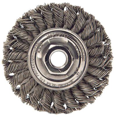Weiler® Standard Twist Knot Wire Wheel, 4 in D x 1/2 in W, .014 Steel, 1/2 in-13 UNC Nut, 13105