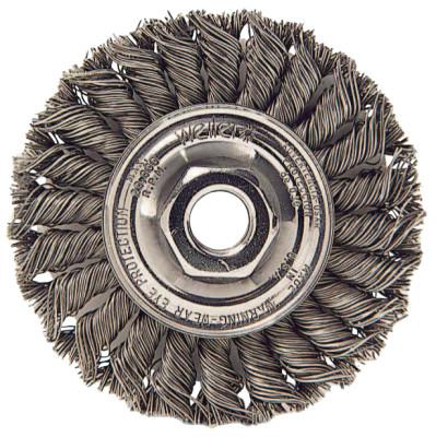 Weiler® Standard Twist Knot Wire Wheel, 4 in D, .014 in Stainless Steel, M10 x 1.25 Nut, 13107