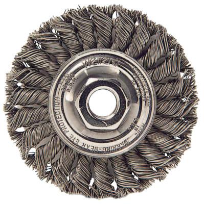 Weiler® Standard Twist Knot Wire Wheel, 4 in D, .014 in Stainless Steel, M10 x 1.50 Nut, 13108