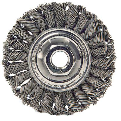 Weiler® Standard Twist Knot Wire Wheel, 4 in D x 1/2 in W, .02 in Steel, 1/2-13 UNC Nut, 13119