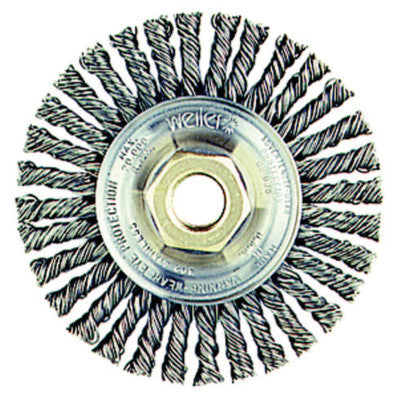 Weiler® Roughneck Stringer Bead Wheel, 4 in dia x 3/16 Wide, 0.02 Stainless Wire, 20,000 RPM, 13138