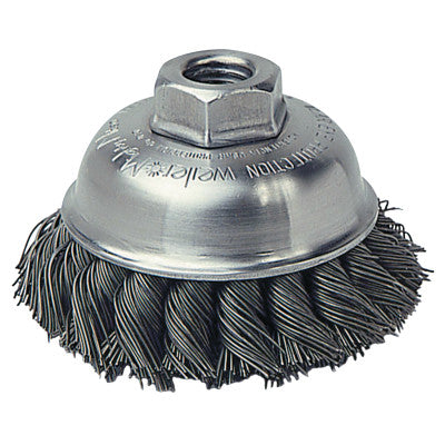 Weiler® Single Row Heavy-Duty Knot Cup Brush, 3 1/2 in Dia., 5/8-11 UNC, .023 Stainless, 13163