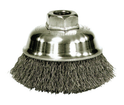 Weiler® Crimped Wire Cup Brush, 3 in Dia., M10 x 1.25 Arbor, .014 in Steel Wire, 13240