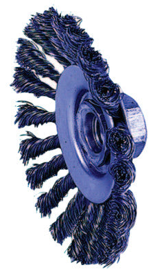 Weiler® Knot Wire Bevel Wheel, 4 in D x 3/8 in W, .014 in Steel Wire, 12,500 rpm, 13406