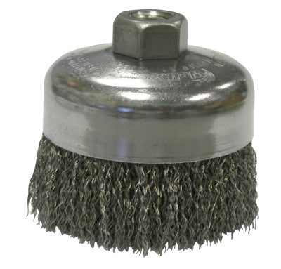 Weiler® Crimped Wire Cup Brush, 4 in Dia., 5/8-11 UNC Arbor, .0118 in Steel Wire, 14016
