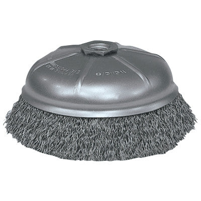 Weiler® Crimped Wire Cup Brush, 6 in Dia., 5/8-11 UNC Arbor, .014 in Steel Wire, 14066