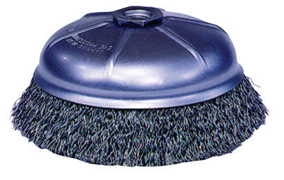 Weiler® Crimped Wire Cup Brush, 6 in Dia., 5/8-11 UNC Arbor, .02 in Steel Wire, 14076