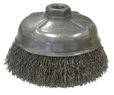 Weiler® Crimped Wire Cup Brush, 5 in Dia., 5/8-11 UNC Arbor, Stainless Steel Wire, 14256