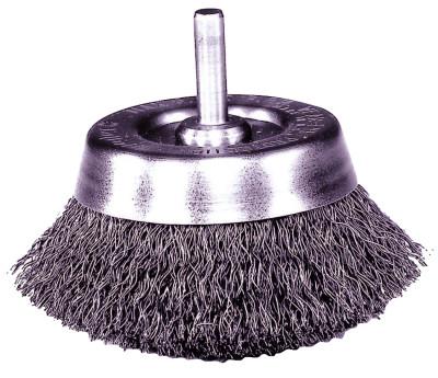 Weiler® Stem-Mounted Crimped Wire Cup Brush, 1-3/4 in Dia., .006 in Steel, 14300