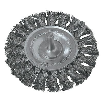 Weiler® Standard Twist Knot Wire Wheel, 4 in D x 1/2 in W, .016 in Steel, 1/4 in Stem, 17689