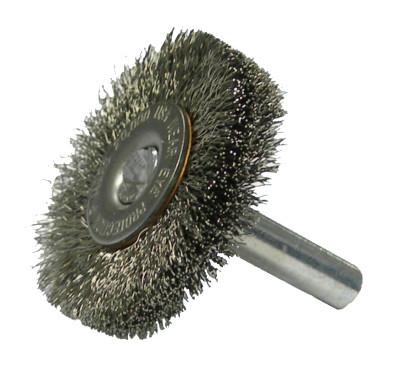 Weiler® Crimped Wire Radial Wheel Brush, 1 1/2 in D, .006 Stainless Steel Wire, 17971
