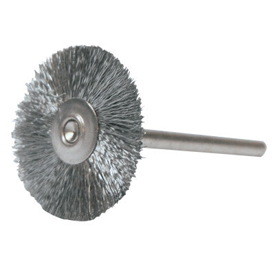 Weiler® Miniature Stem-Mounted Wheel Brush, 1 in Dia., 0.005 in Steel Wire, 37,000 rpm, 26015